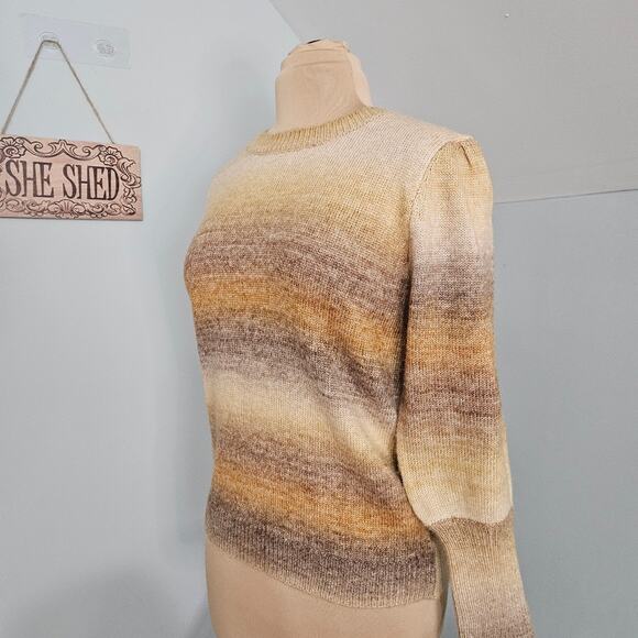 New Molly Bracken Knit Sweater Camel Wool Blend Long Wide Sleeve Ombre Medium - Picture 4 of 16